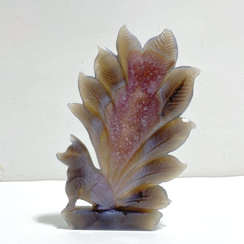 Geode Agate Druzy Nine - tailed Fox Carving 14 - Wholesale Crystals