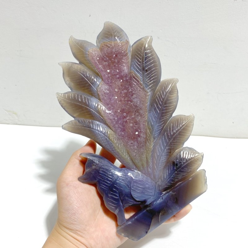 Geode Agate Druzy Nine - tailed Fox Carving 14 - Wholesale Crystals