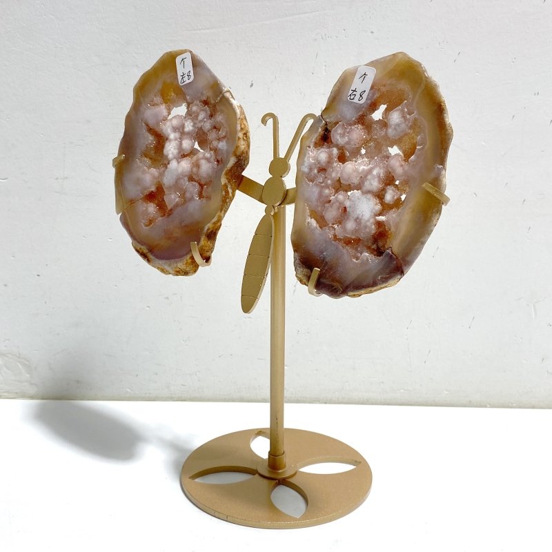 Geode Pink Amethyst Slab Butterfly Wing Carving With Stand -Wholesale Crystals