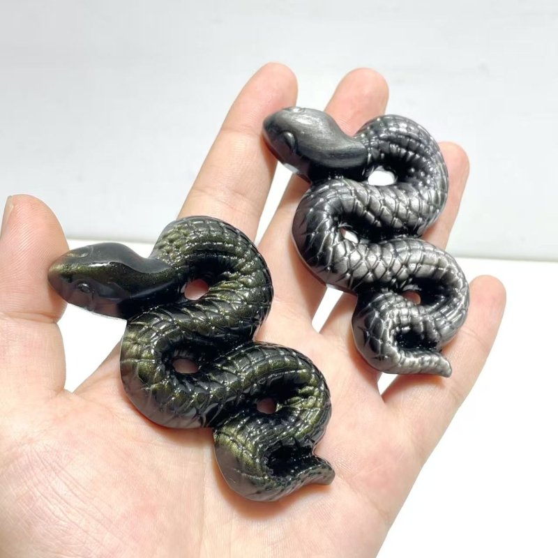 Gold Sheen Obsidian Silver Sheen Obsidian Snake Carving Wholesale - Wholesale Crystals