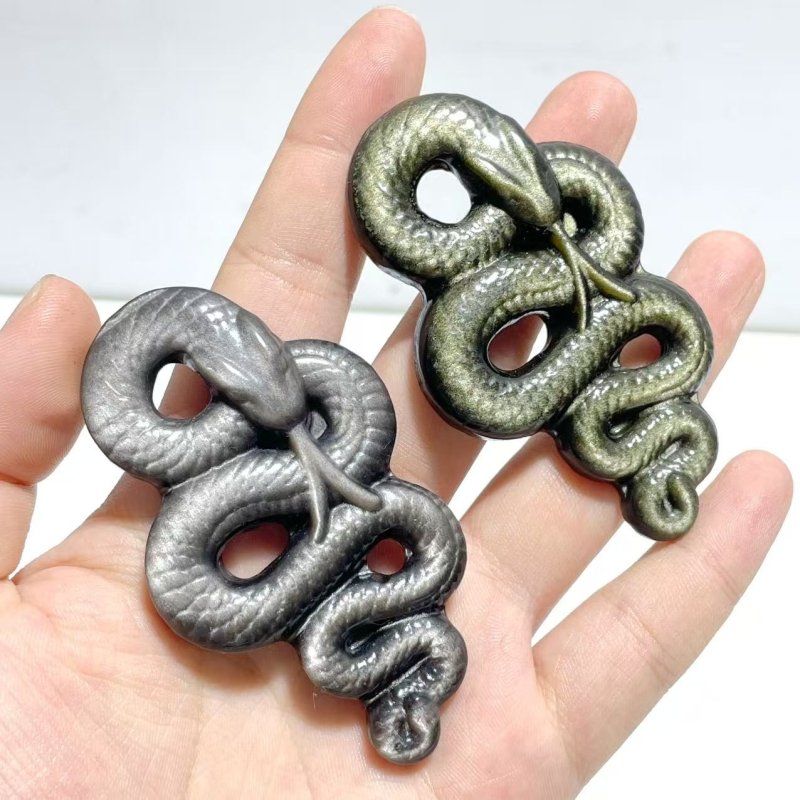 Gold Sheen Obsidian Silver Sheen Obsidian Snake Carving Wholesale - Wholesale Crystals