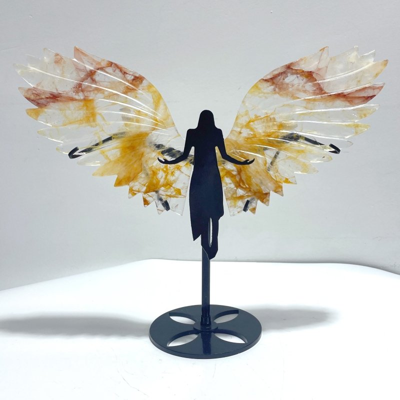 Golden Hematoid Quartz Fire Quartz Angel Carving Wing With Stand - Wholesale Crystals