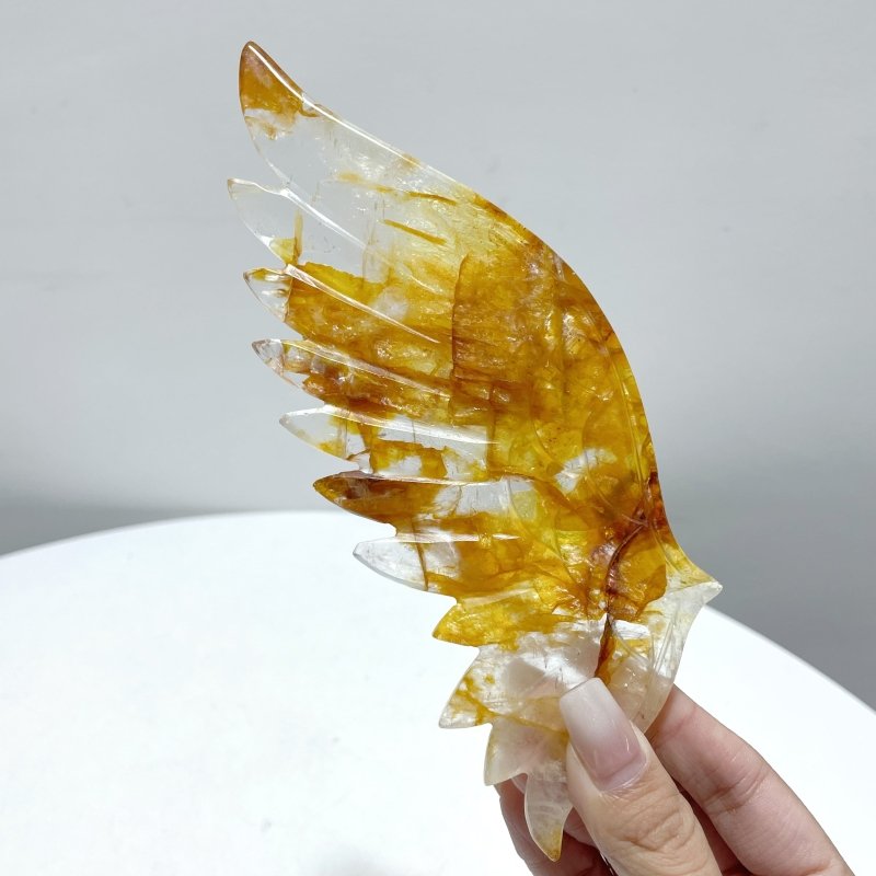 Golden Hematoid Quartz Fire Quartz Angel Wing Carving With Stand - Wholesale Crystals