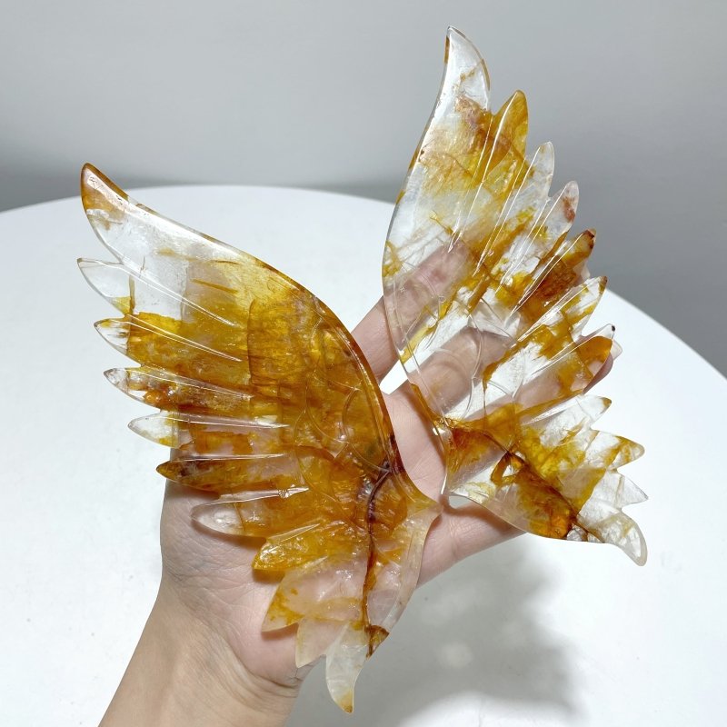 Golden Hematoid Quartz Fire Quartz Angel Wing Carving With Stand - Wholesale Crystals