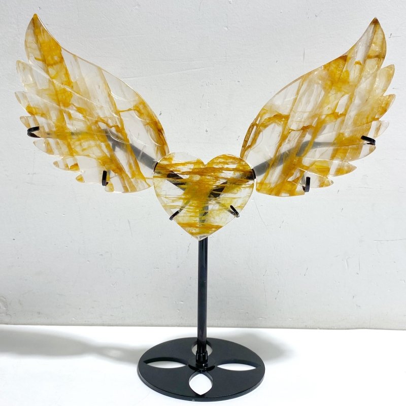 Golden Hematoid Quartz Heart Wing Carving With Stand Fire Quartz -Wholesale Crystals