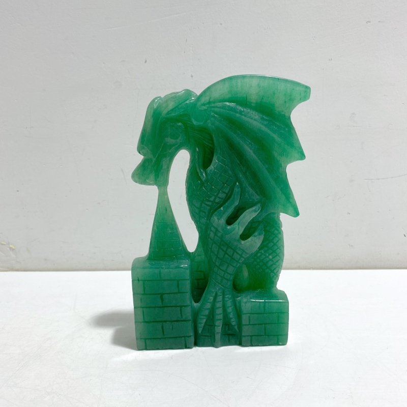 Green Aventurine Flying Dragon Castle Carving 4 -Wholesale Crystals