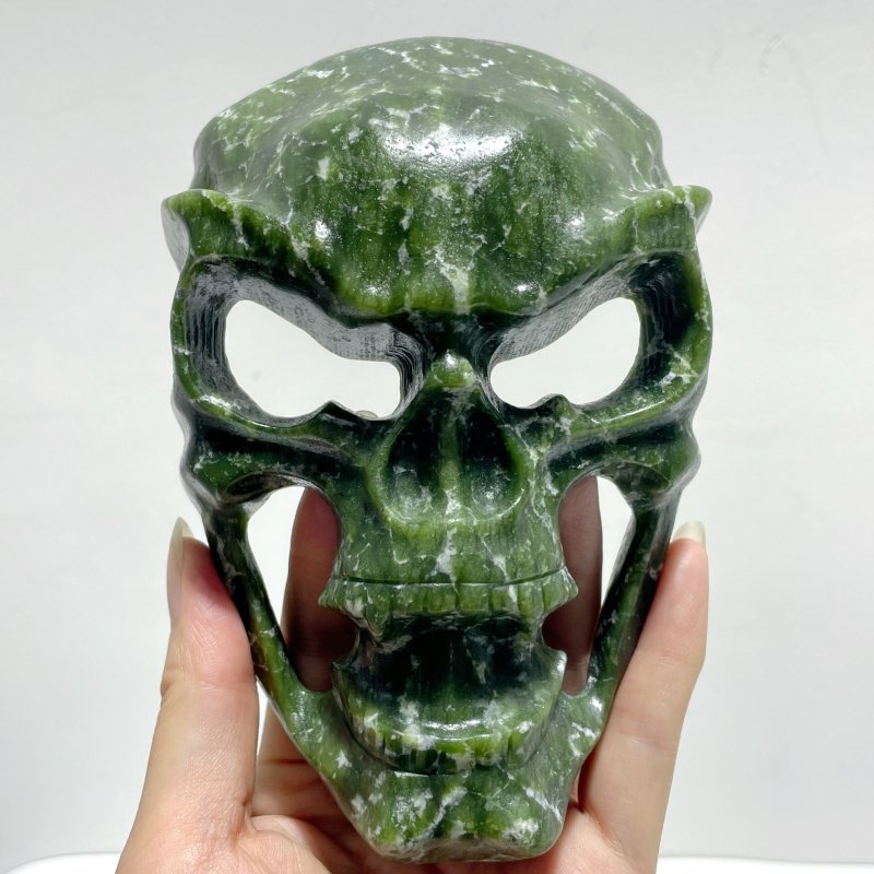 Green Jade Skull Large Mask Carving Wholesale - Wholesale Crystals