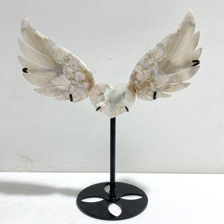 Green Sakura Flower Agate Heart Wing Carving With Stand - Wholesale Crystals