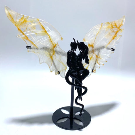Hematoid Quartz Golden Fire Quartz Demon And Angel Wing Carving With Stand - Wholesale Crystals