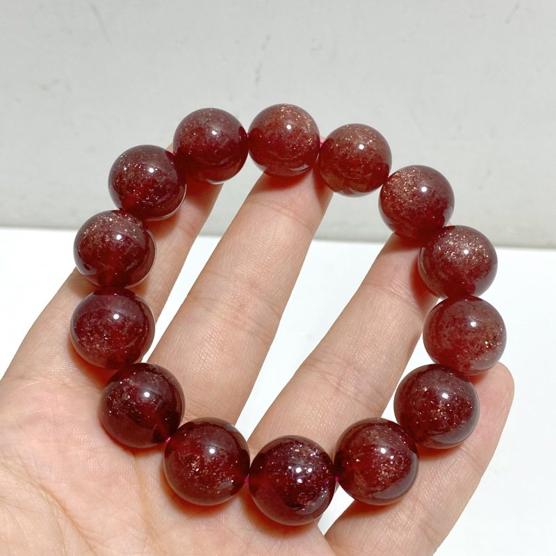 High Grade 15mm Spark Strawberry Quartz Bracelet -Wholesale Crystals