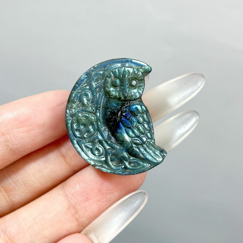 High Quality Labradorite Moon Owl Carving Wholesale - Wholesale Crystals