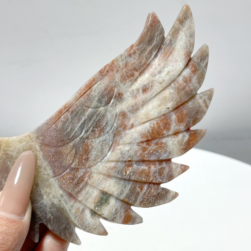 High Quality Sunstone Mixed Moonstone Eagle Wing Carving With Stand - Wholesale Crystals