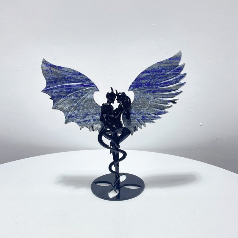 Lapis Lazuli Demon And Angel Wing Carving With Stand - Wholesale Crystals