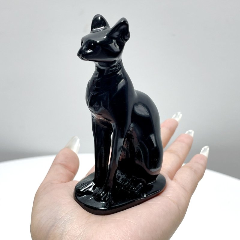 Large 4inch Black Obsidian Sphynx Cat Carving Wholesale - Wholesale Crystals