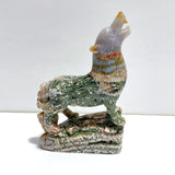 Large 8th Vein Ocean Jasper Wolf Carving - Wholesale Crystals