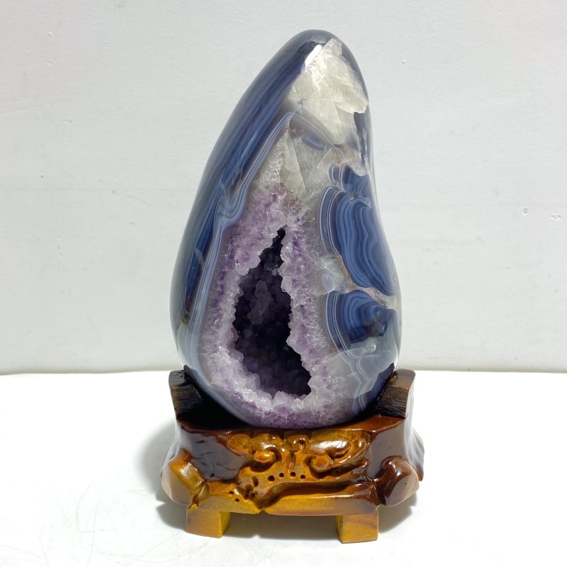 Large Amethyst Mixed Geode Agate Calcite Dinosaur Egg With Stand - Wholesale Crystals