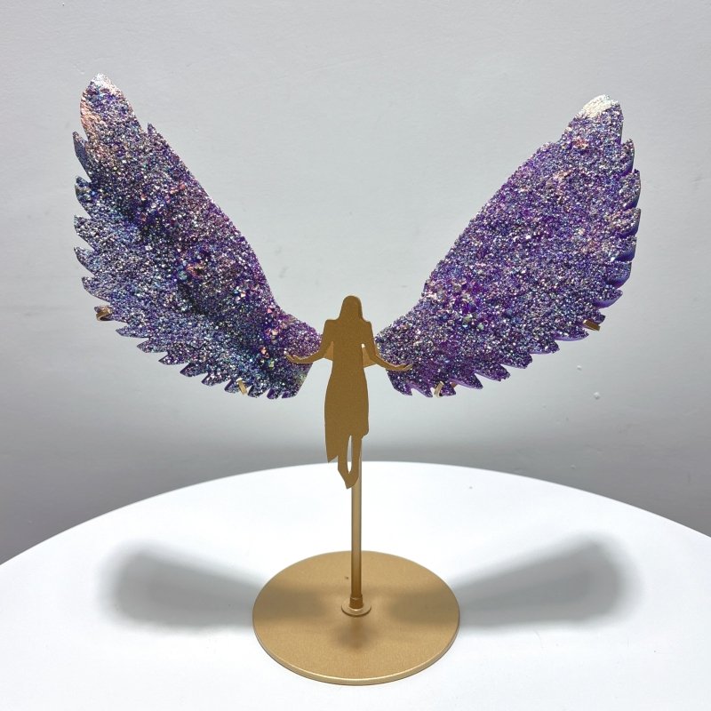 Large Aura Quartz Cluster Angel Wing Carving With Stand - Wholesale Crystals