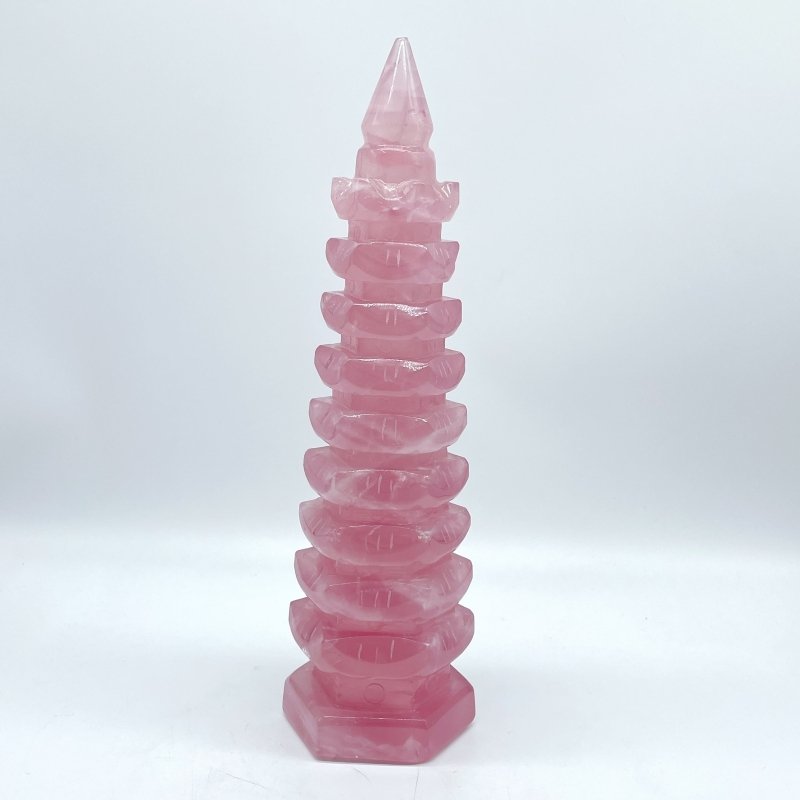 Large Beautiful Rose Quartz Wenchang Tower 9-level Pagoda -Wholesale Crystals