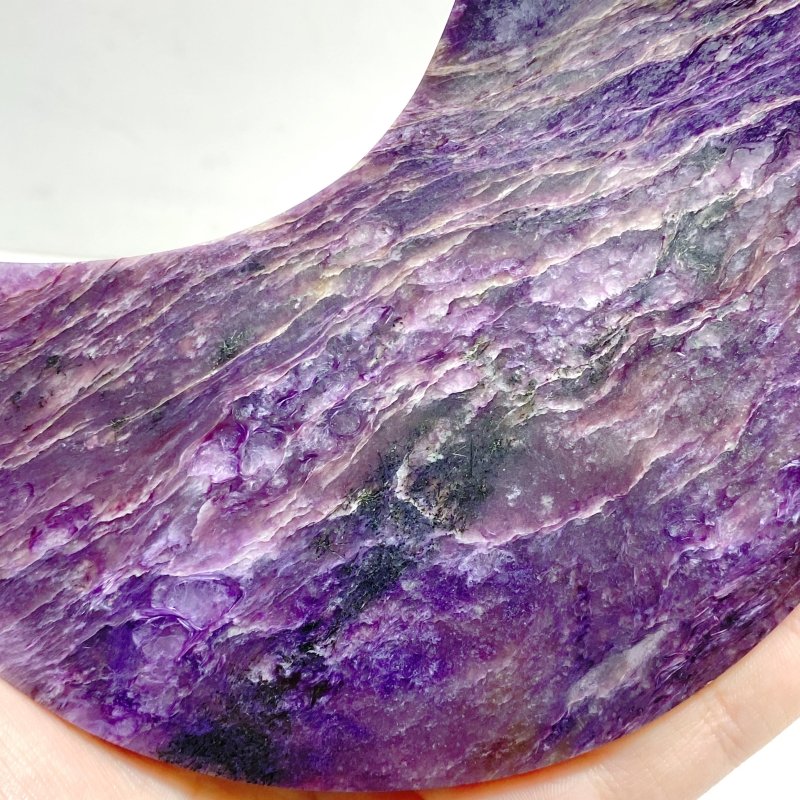 Large Charoite Moon Carving With Stand -Wholesale Crystals