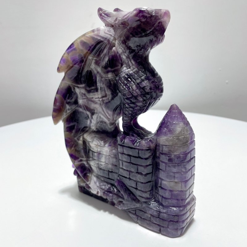 Large Chevron Amethyst Dragon Castle Carving - Wholesale Crystals