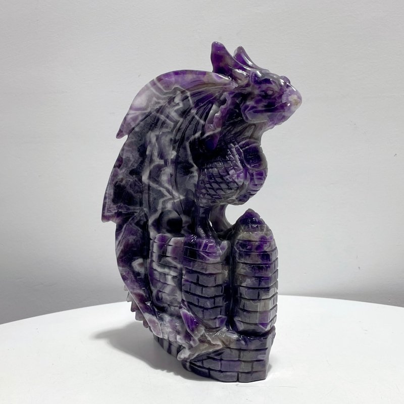 Large Chevron Amethyst Dragon With Castle Carving - Wholesale Crystals