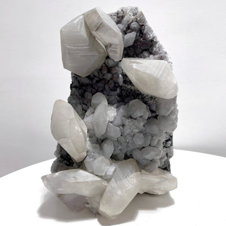 Large Clear Quartz Cluster Mixed Pyrite and White Rainbow Calcite Specimen For Collection - Wholesale Crystals