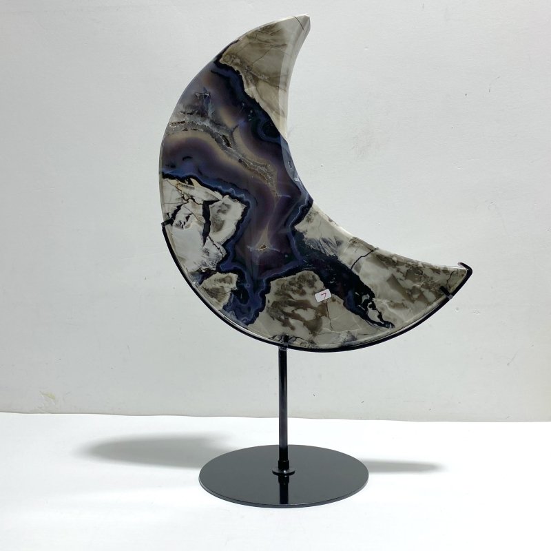 Large Geode Druzy Volcano Agate Moon Carving With Stand(UV - Reactive) 2 - Wholesale Crystals