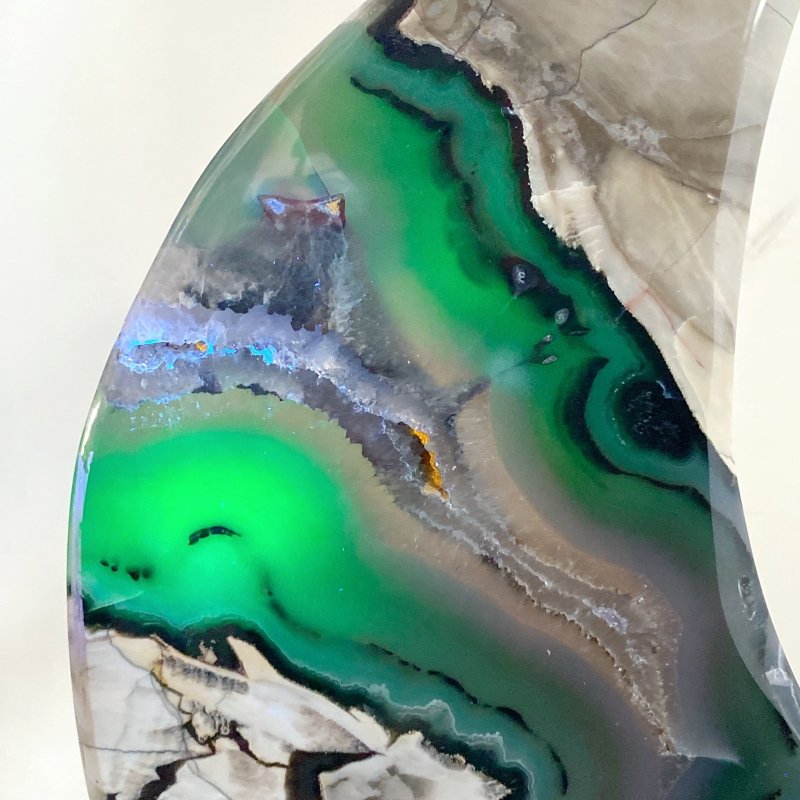 Large Geode Druzy Volcano Agate Moon Carving With Stand(UV - Reactive) 2 - Wholesale Crystals