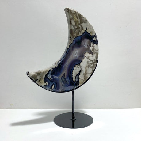 Large Geode Volcano Agate Moon Carving With Stand(UV - Reactive) 1 - Wholesale Crystals