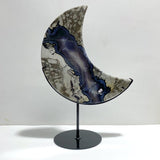 Large Geode Volcano Agate Moon Carving With Stand(UV - Reactive) 1 - Wholesale Crystals