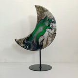 Large Geode Volcano Agate Moon Carving With Stand(UV - Reactive) 1 - Wholesale Crystals
