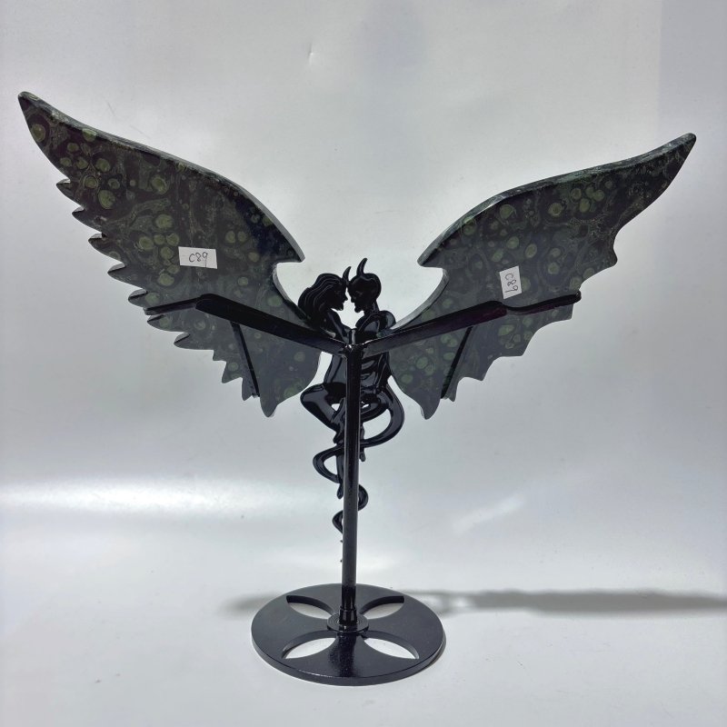 Large Kambaba Demon And Angel Wing Carving With Stand - Wholesale Crystals