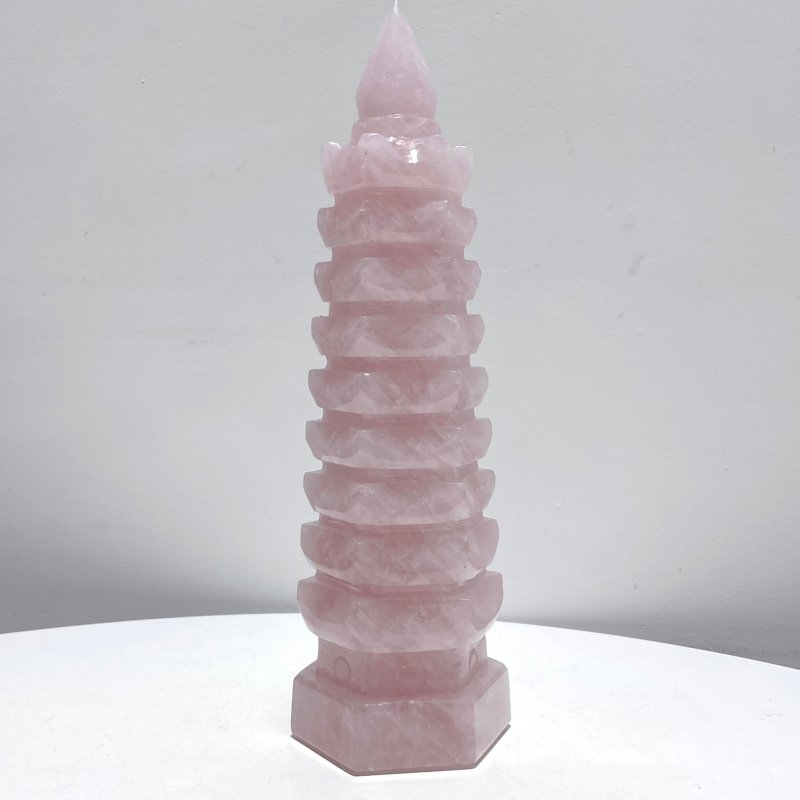 Large Unique Rose Quartz Wenchang Tower 9 - level Pagoda - Wholesale Crystals