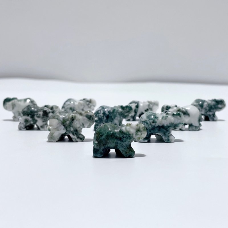 Mini Moss Agate Elephant Carving Wholesale - Wholesale Crystals