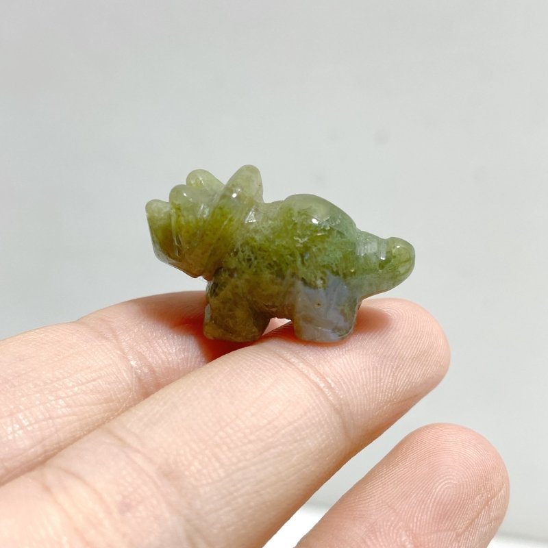 Mini Moss Agate Three Horns Dinosaur Carving Wholesale -Wholesale Crystals