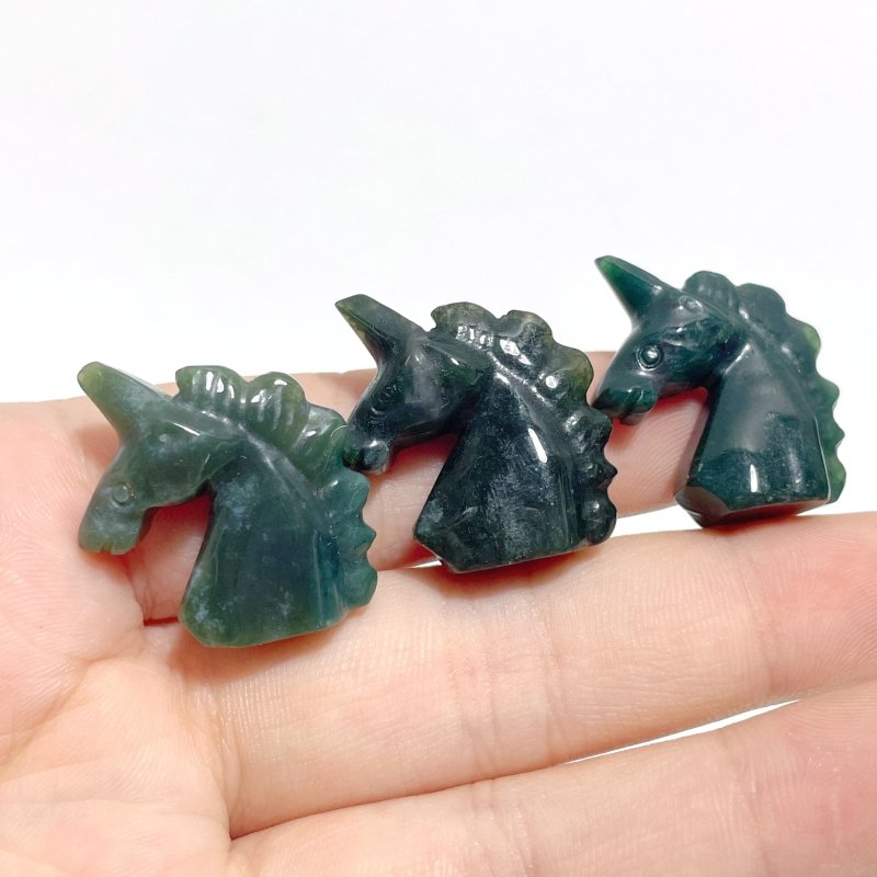 Mini Moss Agate Unicorn Carving Wholesale - Wholesale Crystals
