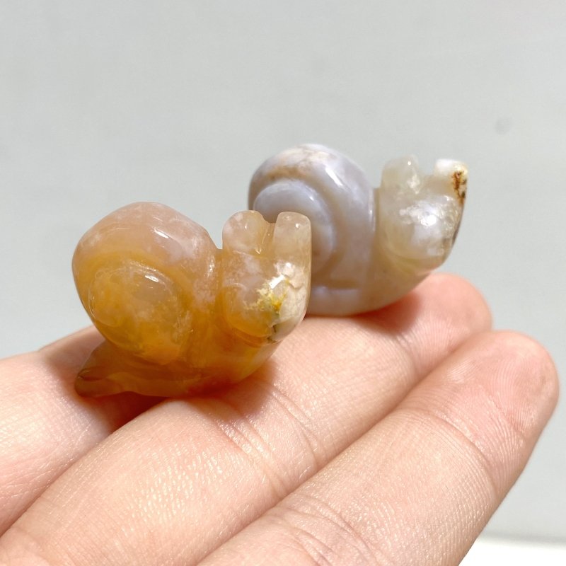 Mini Sakura Flower Agate Snail Carving Wholesale - Wholesale Crystals