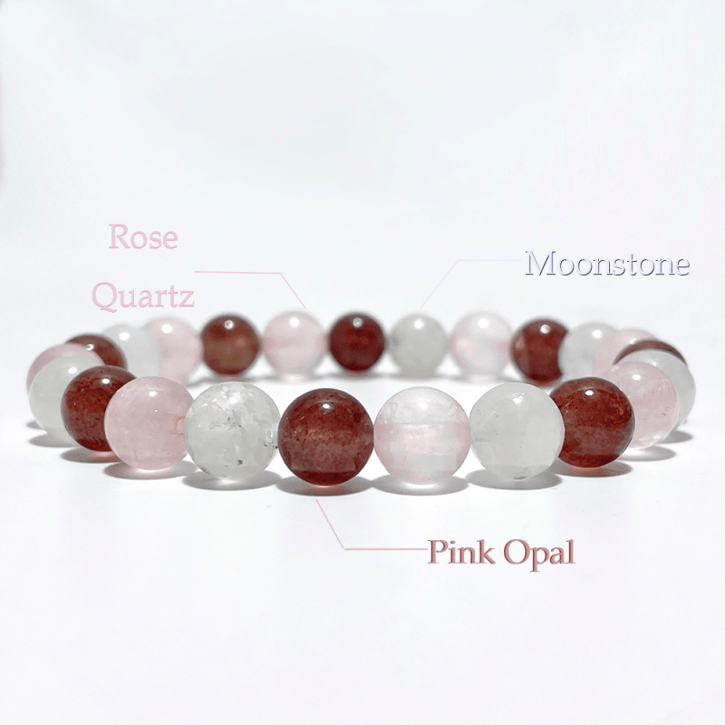 Moonstone Strawberry Quartz Rose Quartz Mixed Bracelet Wholesale - Wholesale Crystals