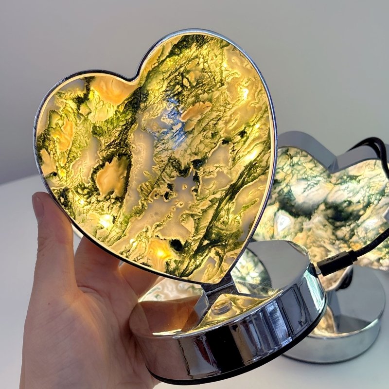 Moss Agate LED Table Lamp Flower & Heart Shape Wholesale - Wholesale Crystals