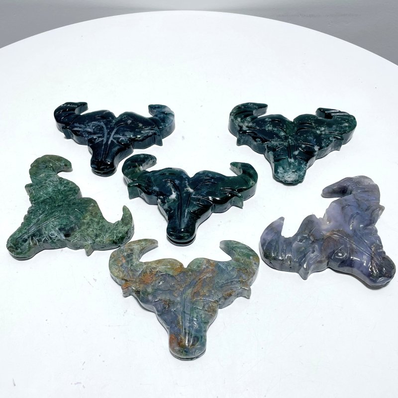 Moss Agate Ox Head Carving Wholesale - Wholesale Crystals