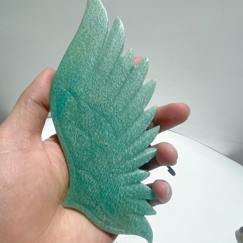 Natural Amazonite Angel Carving Wing With Stand - Wholesale Crystals