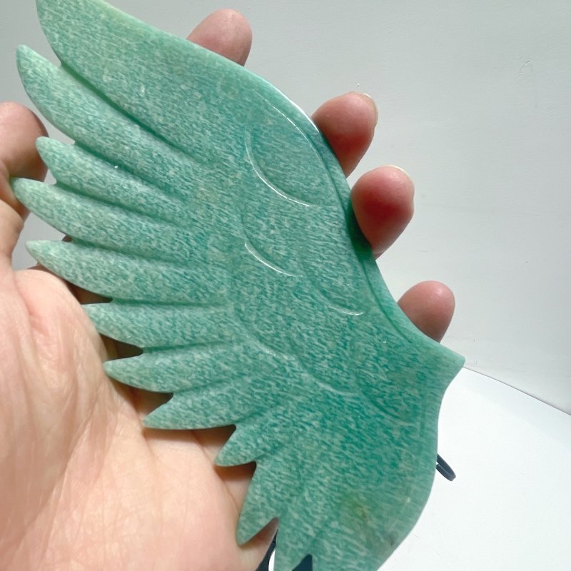 Natural Amazonite Angel Carving Wing With Stand - Wholesale Crystals