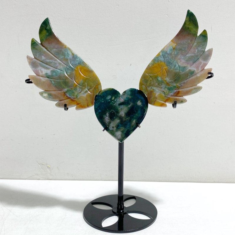 Ocean Jasper Heart Wing Carving With Stand -Wholesale Crystals