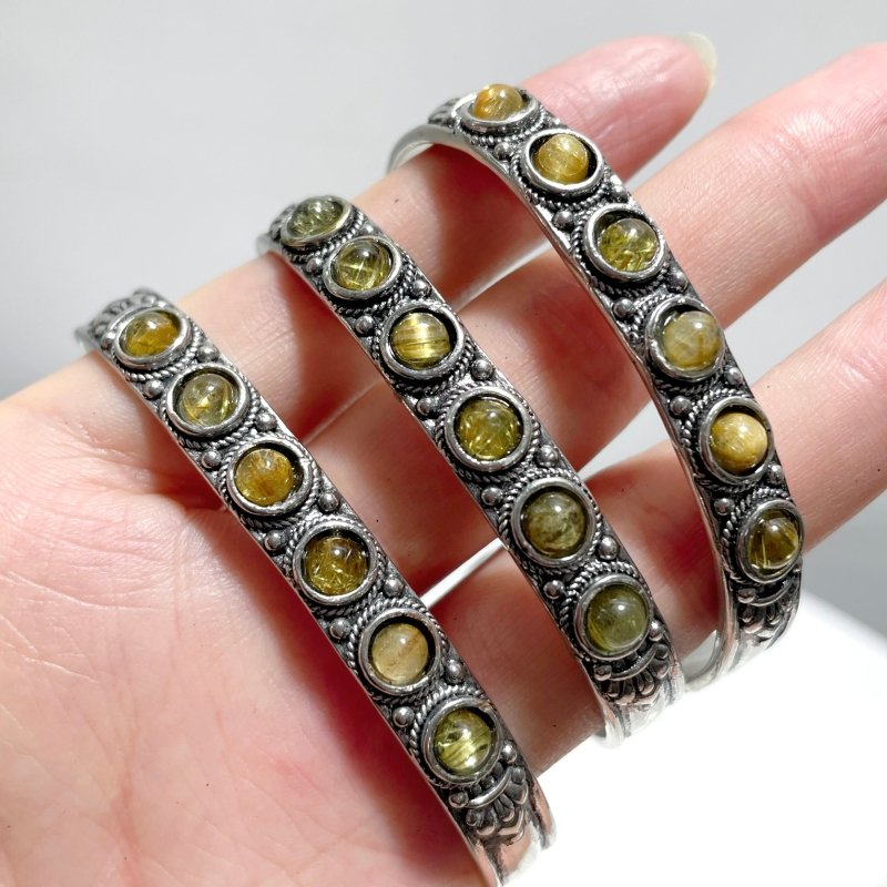 Open Bangle 11 Pieces Elegant Golden Rutile Adjustable Alloy Bracelet - Wholesale Crystals