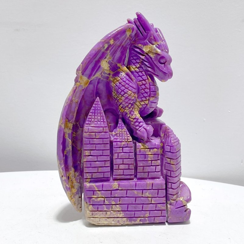 Phosphosiderite Flying Dragon With Castle Carving - Wholesale Crystals