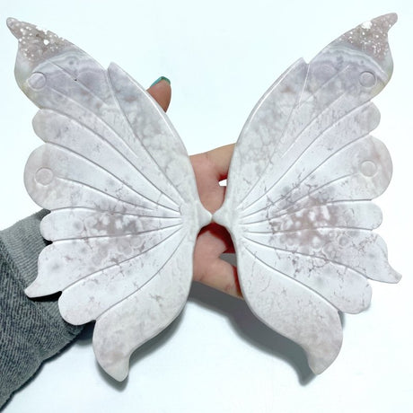 Pink Agate Butterfly Wing Carving With Stand - Wholesale Crystals