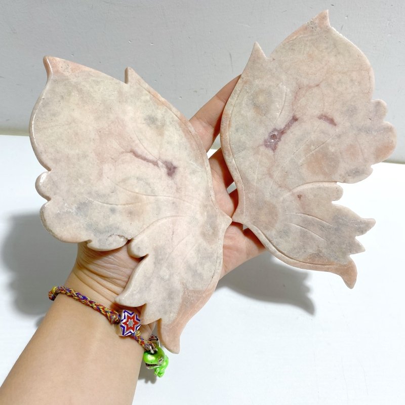 Pink Agate Butterfly Wing Carving With Stand -Wholesale Crystals