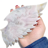 Pink Flower Agate Demon And Angel Wing Carving With Stand - Wholesale Crystals