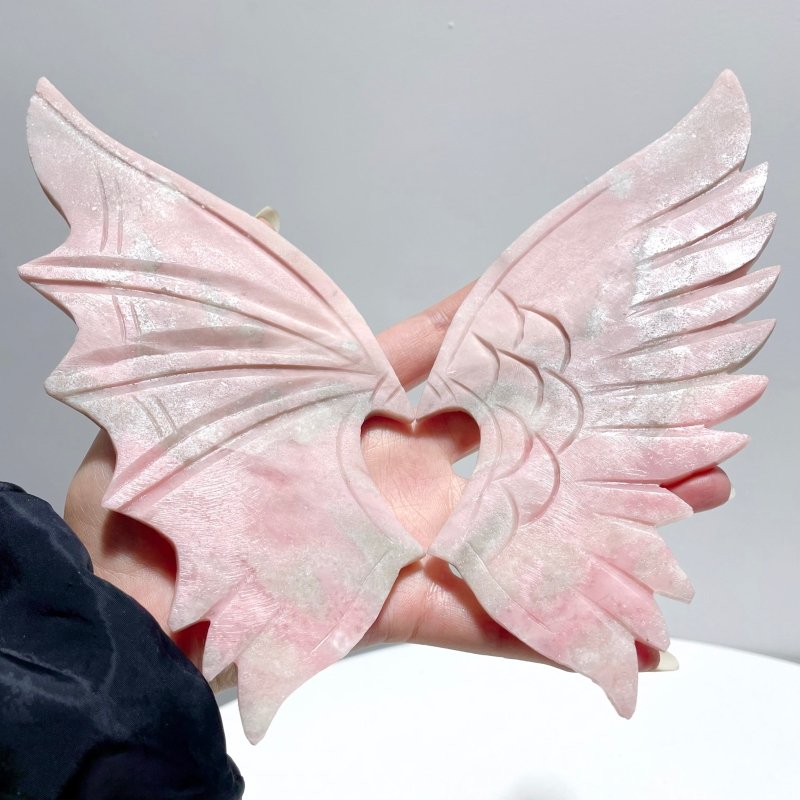 Pink Opal Demon And Angel Wing Carving With Stand - Wholesale Crystals