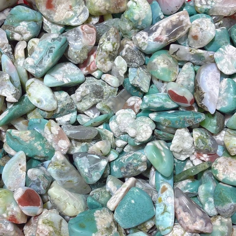 Polished Green Sakura Flower Agate Free Form Mixed Size Wholesale - Wholesale Crystals